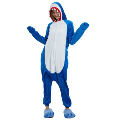 Blue Adult Shark Onesie Oajamas for Women Men Kigurumi Onesie