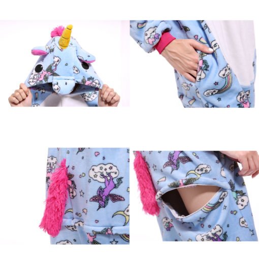 Blue Adult Unicorn Onesie Kigurumi Pajamas Animal Costumes