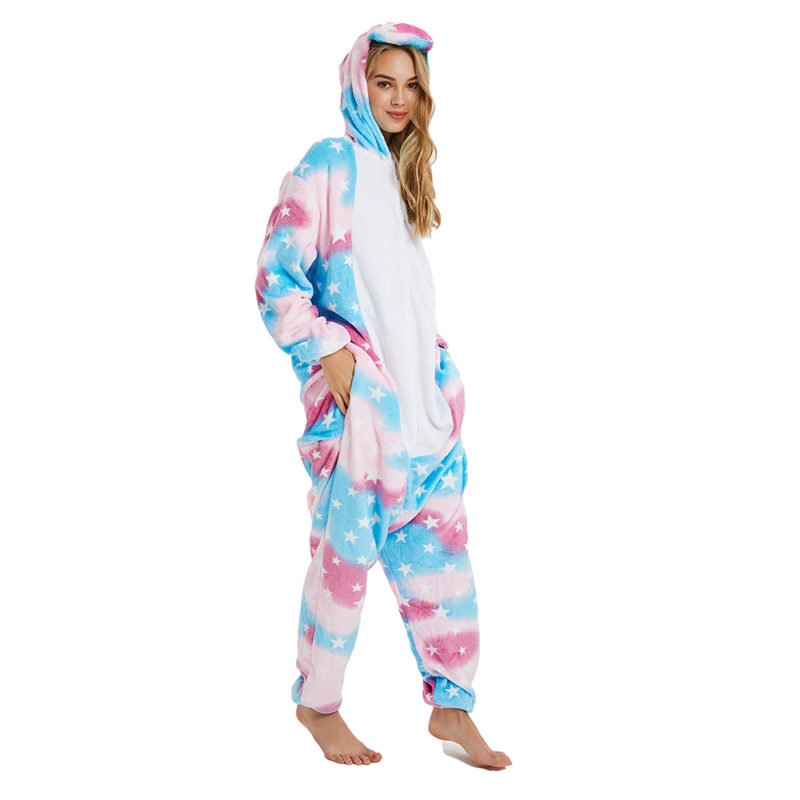 Colorful Blue Unicorn Onesie Adult Animal Kigurumi Pajamas Costume for ...