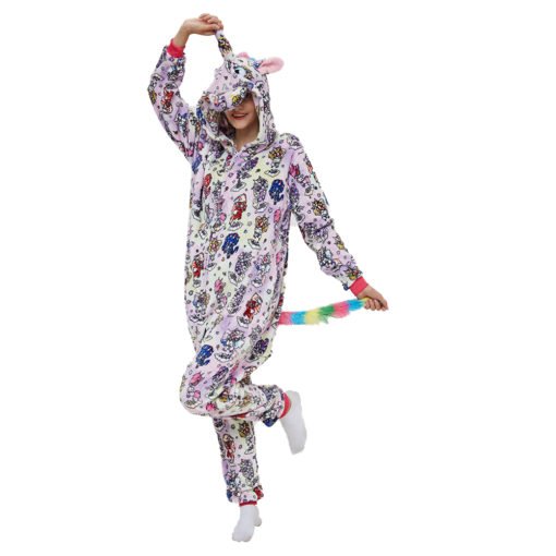 Colorful Adult Unicorn Onesie Kigurumi Pajamas Animal Costumes with Hooded