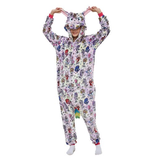 Colorful Adult Unicorn Onesie Kigurumi Pajamas Animal Costumes with Hooded