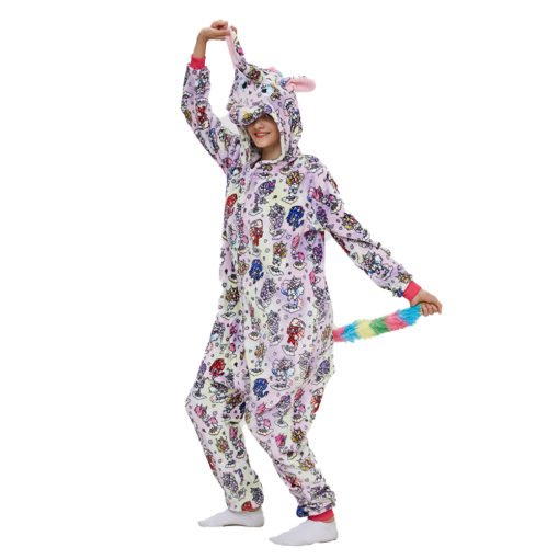 Colorful Adult Unicorn Onesie Kigurumi Pajamas Animal Costumes with Hooded