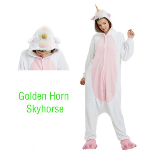 Gold Horn Adult Unicorn Onesie White Kigurumi Animal Onesie Costume Pajama