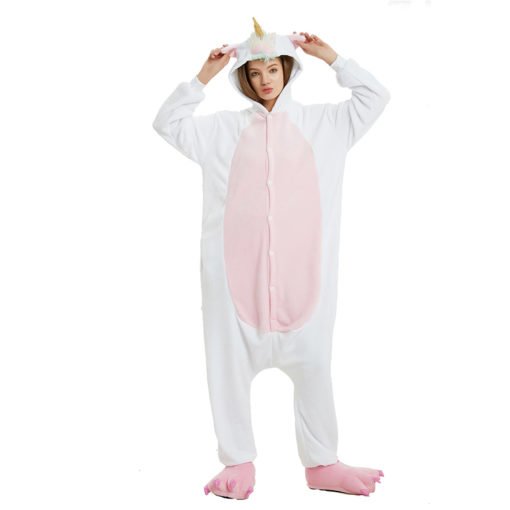 Gold Horn Adult Unicorn Onesie White Kigurumi Animal Onesie Costume Pajama