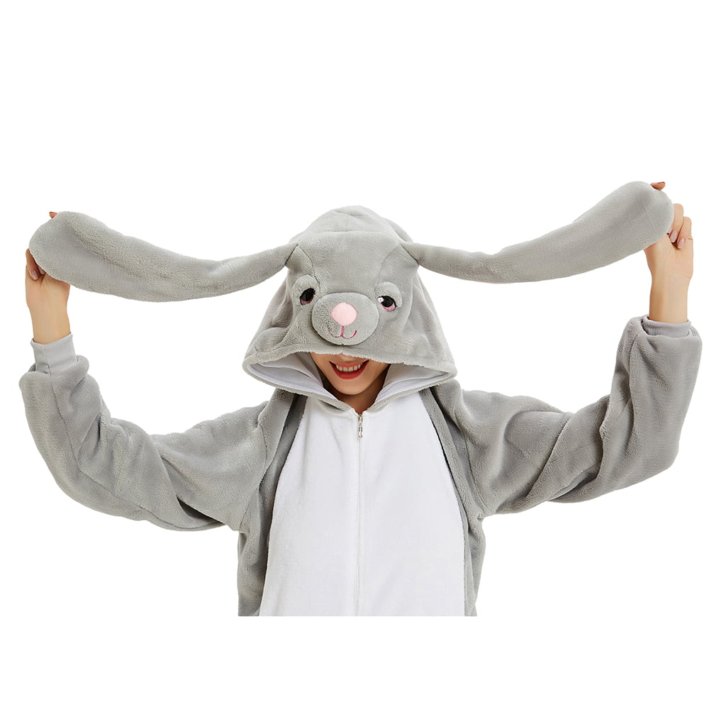 Grey Bunny Onesie Rabbit Kigurumi Costume Adult Animal Pajamas - Allonesie