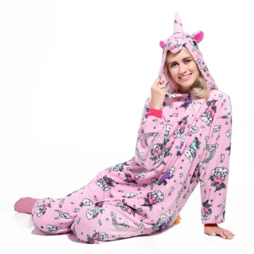 Pink Unicorn Kigurumi Onesie Pajamas Animal Costumes for Women Men