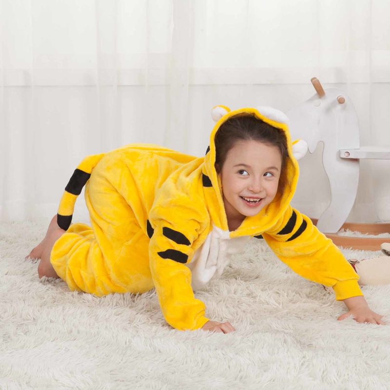 Cute Girl Tiger Costumes Onesie Kids Animal Pajamas Kigurumi Allonesie