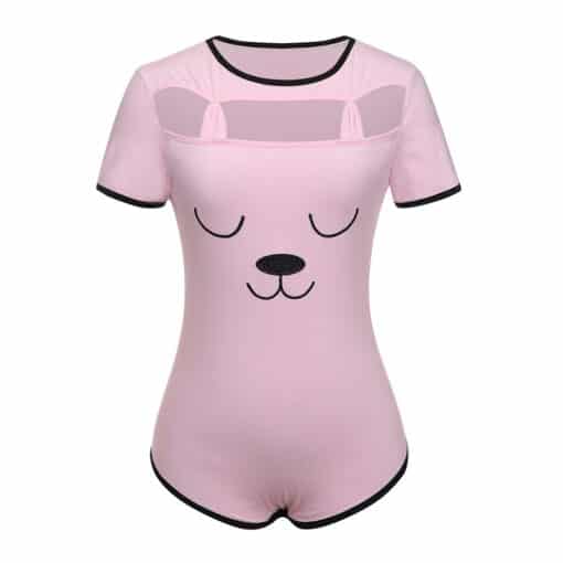 ABDL Onesie Adult Baby Snap Crotch Romper Style 3D Pink Baby Bear Onesie - Image 4