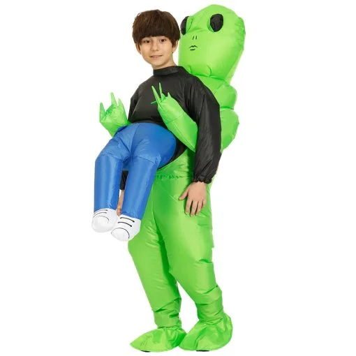 alien holding person costume